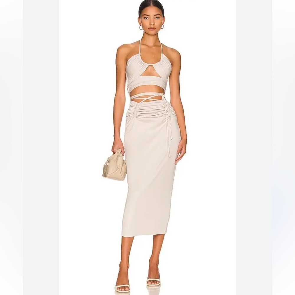 Revolve NBD Aviaina Midi Skirt Cream Stone